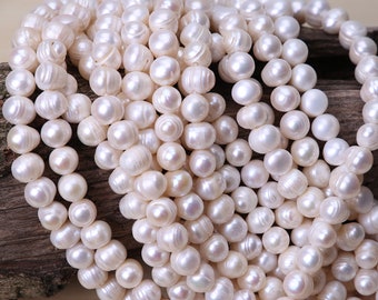 Hilos de perlas de patata blancas de 12-13 mm, perlas de alto brillo, perlas cultivadas de agua dulce, hilo de perlas casi redondas, perlas grandes en oferta, agujero grande