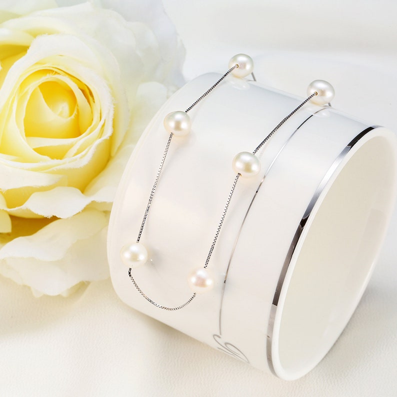 Valentine/'s Day Silver Choker Necklace,925 Sterling Silver Jewelry,Freshwater Pearls Pendant Necklace,White Pearl Box Chain Necklace