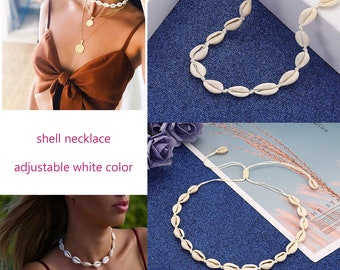 Cowrie Shell Adjustable Necklace, Cowrie Shell Choker, Real Cowrie Necklace,Cowrie Choker, Cowrie Shell Jewelry Summer Sea Shell Necklace