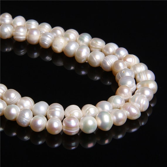 natural pearls,White Pearls jewelry making supplies pearl strands 7 mm round potato shaped fresh water pearls