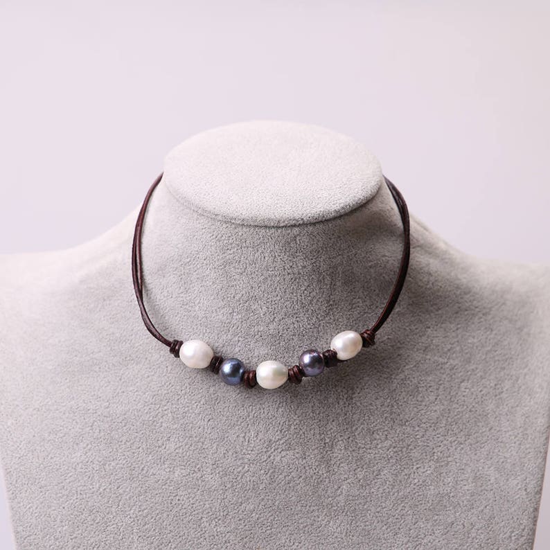 Real Freshwater Pearls Choker Necklace,Tear Drop Rice Pearls,Chinese Cultured Freshwater Pearls Jewelry,Hand Knotted Beaded Necklaces image 2