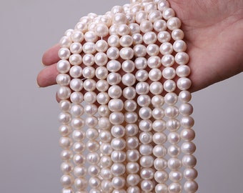 10-11 mm White Potato Pearls Strands,High Luster Pearls,Freshwater Cultured Pearls,Near Round pearl string,Big Pearls Sale,Large Hole
