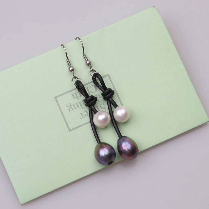 Handmade Natural Freshwater Pearls Earring,Genuine Leather Jewelry,Big Tear drop Pearl Dangle Earrings Women Steel Earring