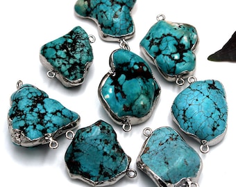 1pc Natural Stone Turquoise Raw Stone Irregular Connector Double Hanging Ladies Elegant Jewelry Making DIY Bracelet Necklace Accessories 1pc