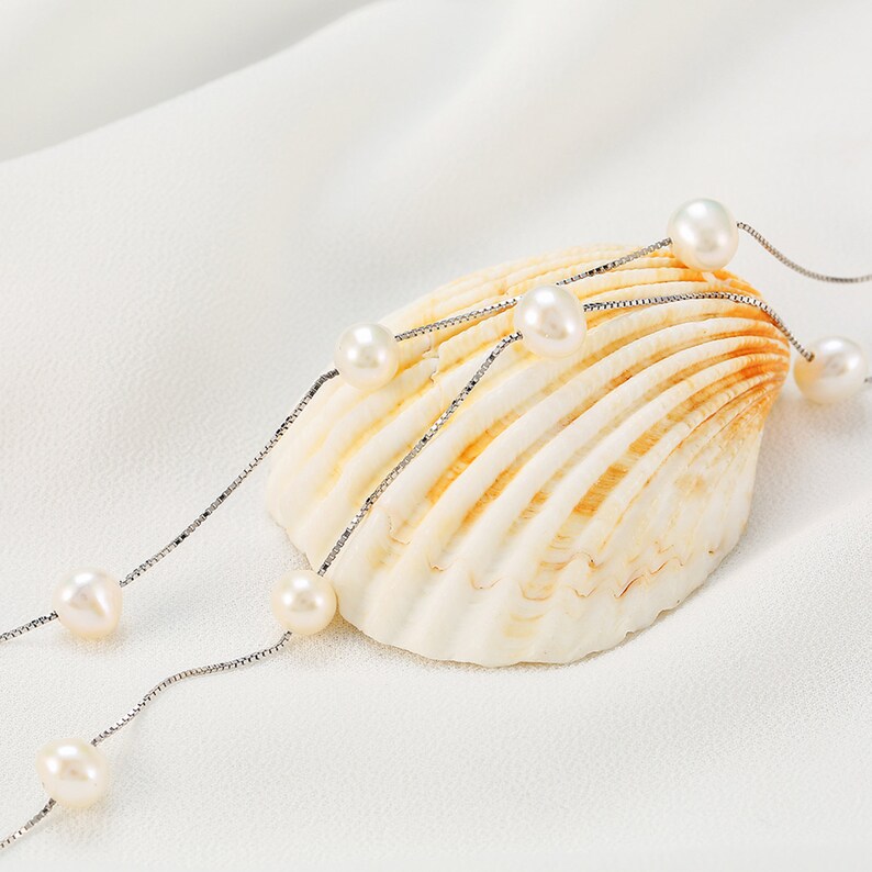 Valentine/'s Day Silver Choker Necklace,925 Sterling Silver Jewelry,Freshwater Pearls Pendant Necklace,White Pearl Box Chain Necklace