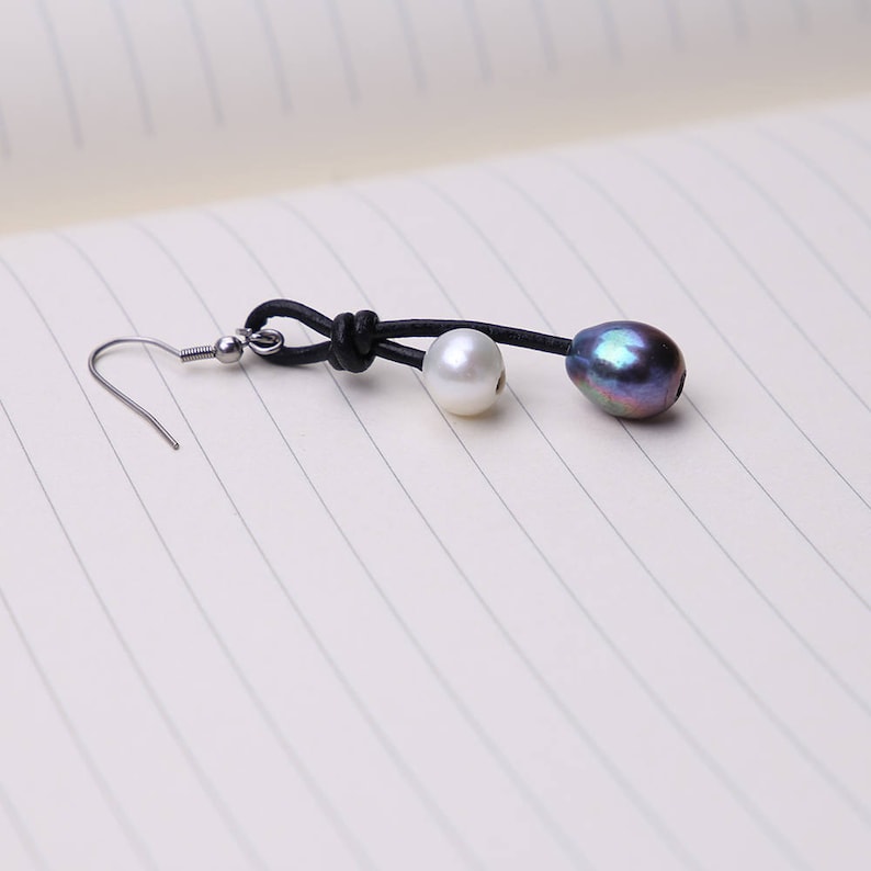 Handmade Natural Freshwater Pearls Earring,Genuine Leather Jewelry,Big Tear drop Pearl Dangle Earrings Women Steel Earring