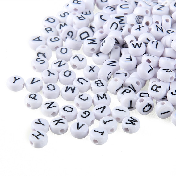100 Pcs Letter Beads Black Alphabet Beads Mixed White Acrylic English Letter  Bead, Spacer Beads 47 Mm Round Name Beads for Bracelet 