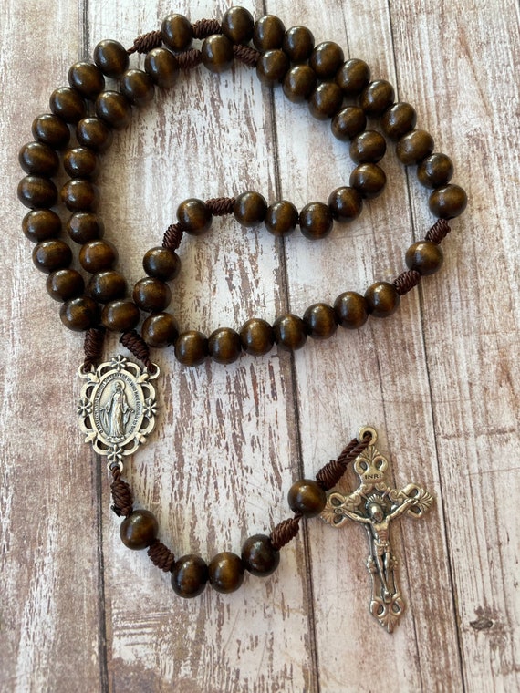 Wood Rosary, Cord Rosary, Miraculous Medal Rosary, Simple Rosary