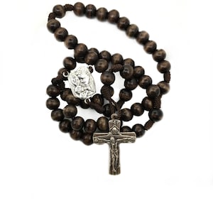 Brown wood rosary, Cord rosary, wood rosary, cord wood bead rosary, brown rosary, holy family rosary, mens rosary, pocket rosary, rosary