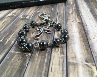 Hematite rosary keychain