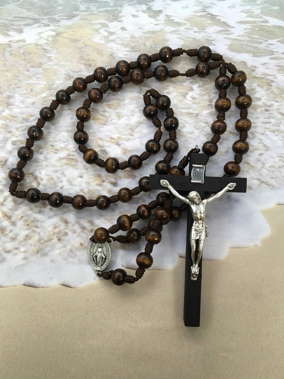 Carmelite Rosary, Wood Cord Rosary, Cord Rosary, Dark Brown Rosary