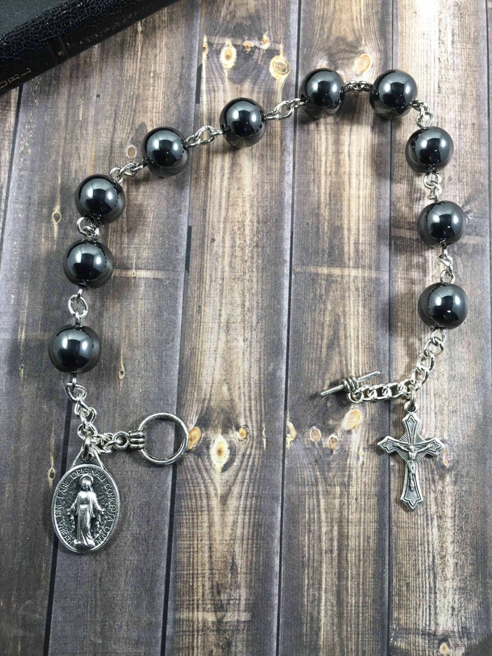 Mens Rosary Bracelet Hematite Stone Rosary Bracelet Single Etsy Singapore