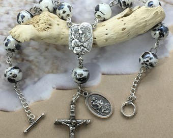 Auto rosary, car rosary, black marbled rosary, saint Christopher rosary, rear view mirror rosary, car accessories, marbled auto rosary