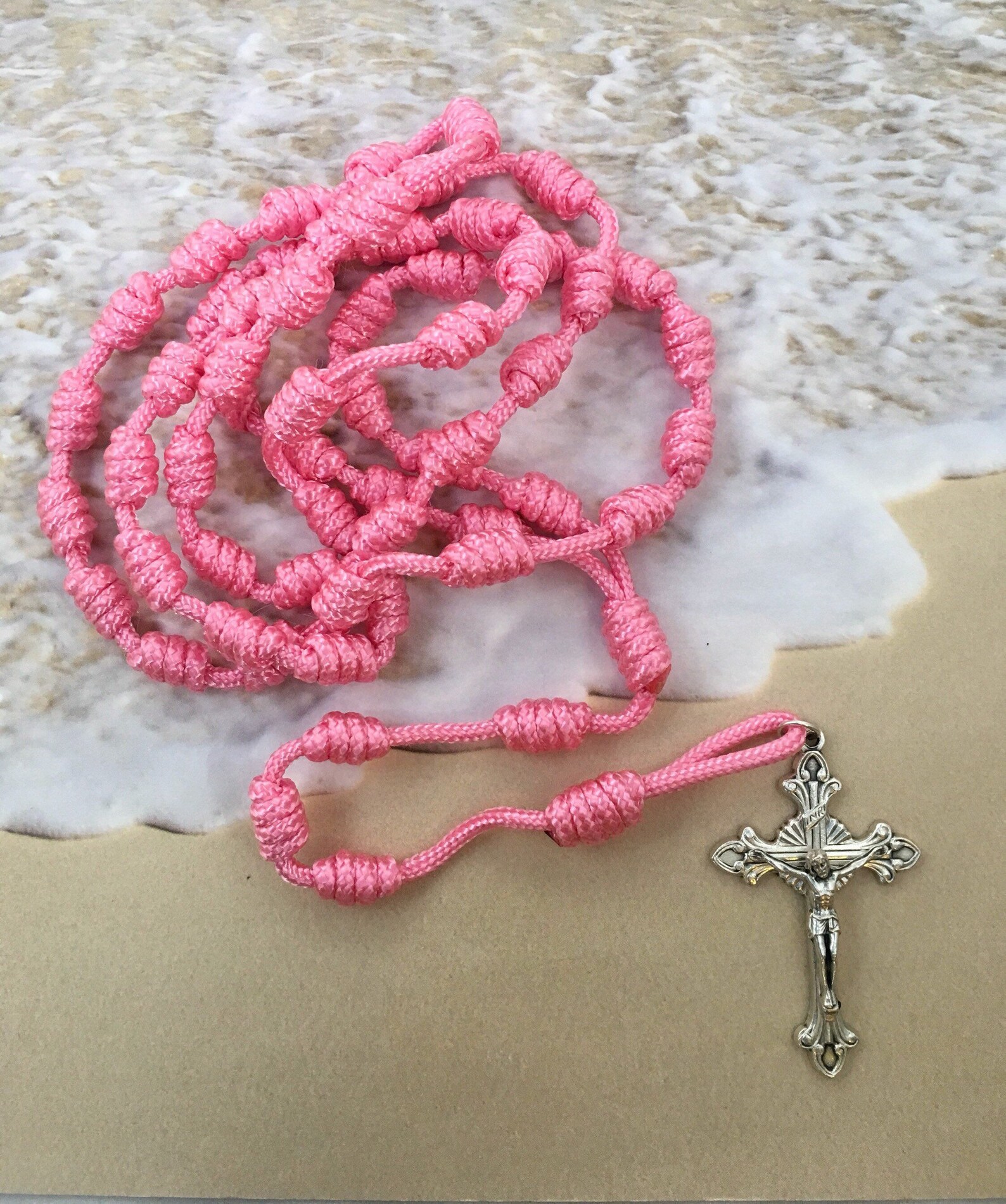 Paracord Pink Rosary Paracord Rosary Simple Rosary Knotted Etsy