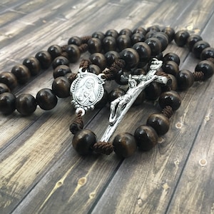 Wood rosary, mens wooden rosary, dark brown wood rosary, cord rosary, JPII rosary, lightweight rosary, wood beads, Valentine's Day gift