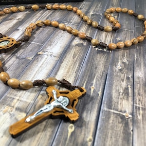 Saint Benedict rosary, olive wood rosary, cord rosary, light wood rosary, pocket rosary, simple rosary, Catholic gift, oval wood beads