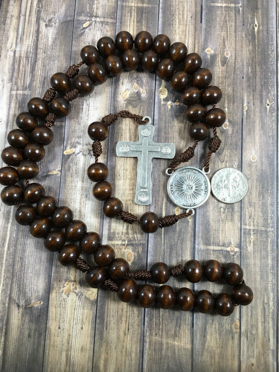 Wooden Cord Catholic Rosary, Simple Brown Rosary, Wood Beads, Light Weight  Pocket Rosary, Holy Shroud Rosary 