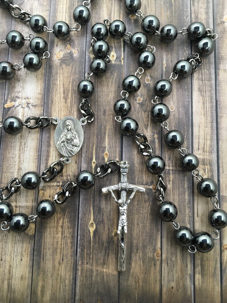 Hematite Stone Rosary Mens Rosary Priest Rosary Gift Black Etsy