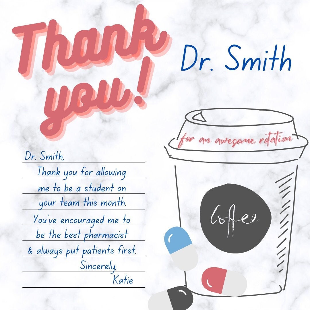 Thank You Preceptor Note Pharmacy Student Medicine Nursing Etsy