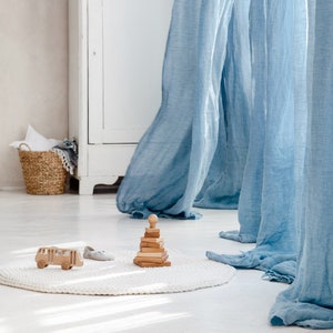 Light blue sheer linen curtains, Azure delicate and light curtain panel, Linen muslin drapes in baby blue and more