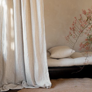 Stone washed linen curtain panel, Soft scrunched linen curtains, Natural linen drapes, Oatmeal washed curtains OATMEAL