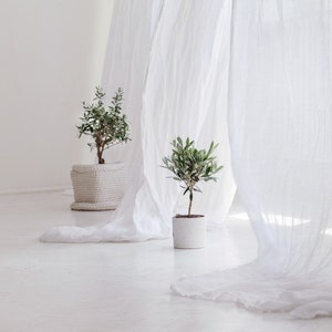Perfect white linen curtains, Sheer curtain drop, Canopy over the bed, Linen curtain panel, Light transparent linen muslin in white, navy