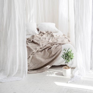 Perfect white linen curtains, Sheer curtain drop, Canopy over the bed, Linen curtain panel, Light transparent linen muslin in white, navy