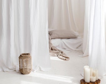 White Stonewashed Linen Curtain Panel, Soft Linen Drape (55x110")