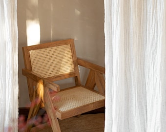 Light linen gauze curtain in warm white, Ethereal breezy linen curtain panel, Scrunched linen drapery with a soft feel