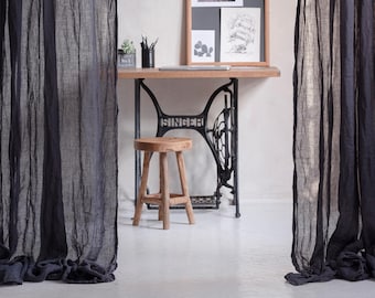 Dark gray sheer linen curtains, Very light linen curtain in graphite