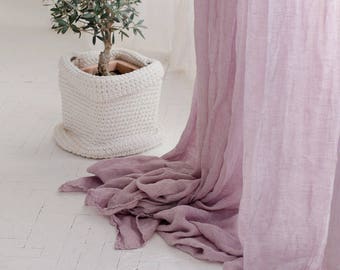 Pure linen 59x118" curtains. Canopy over the bed. Linen curtain panel. Light and transparent linen muslin in dusk rose