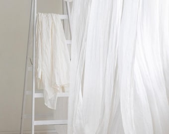 Ethereal linen curtains, Bed drape, Linen curtain panel, Light and transparent linen muslin in off white, Window decoration