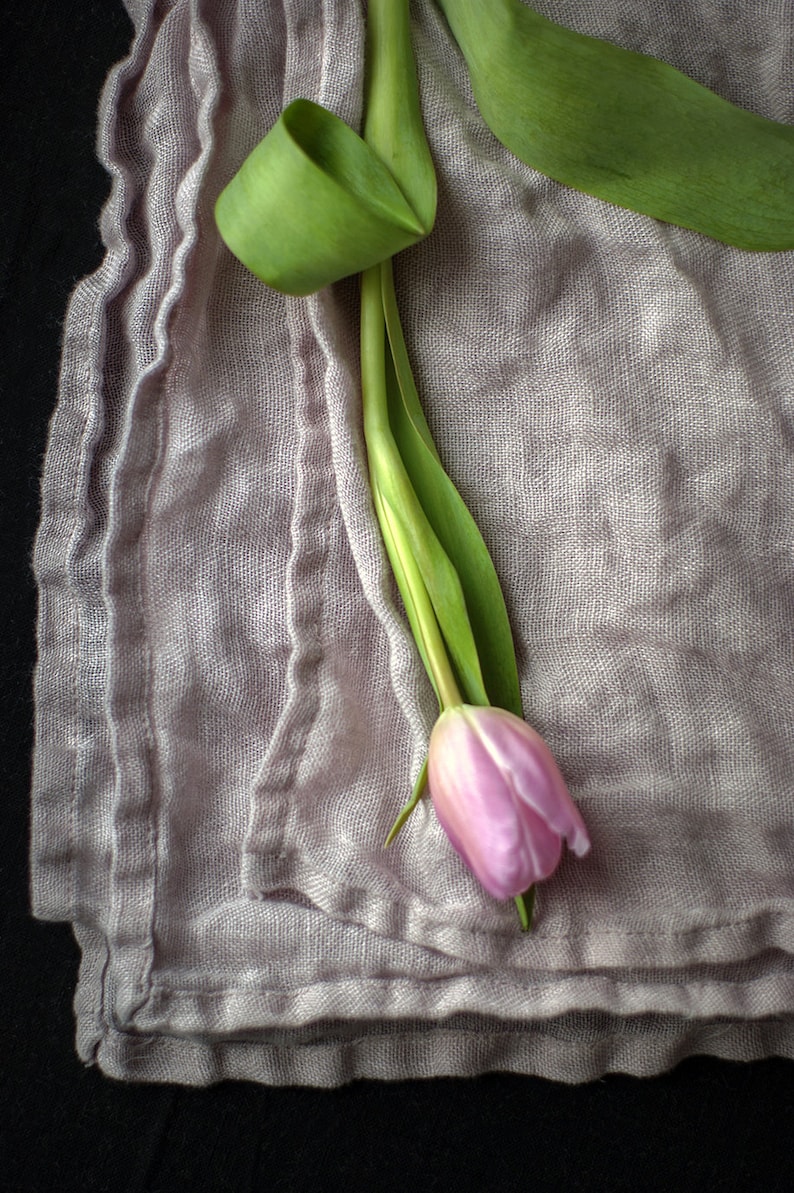 Muslin linen napkin set pearl gray. Delicate transparent linen napkins various colors Powder pink