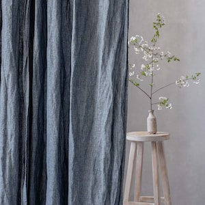 Blue jeans linen curtain panel, Denim melange linen curtains, Soft and relaxed  linen curtain drop in blue and other
