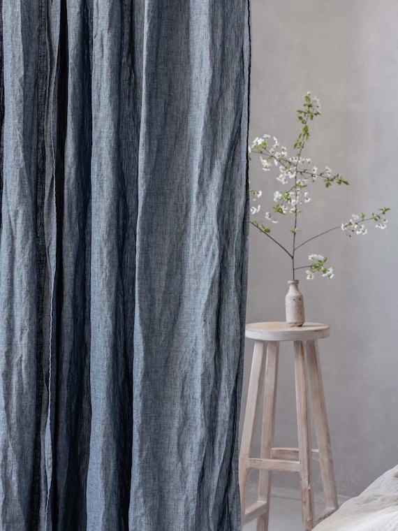 Blue jeans linen curtain panel Denim melange linen curtains Etsy