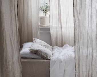 Pure linen curtains 59x118&quot;, Canopy over the bed, Linen curtain panel, Light and transparent linen muslin in natural flax color
