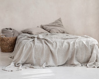 Stonewashed linen bedspread 71x100", Light beige linen bedcover,  Graphite linen summer blanket, Coverlet in emerald green,  Mustard throw