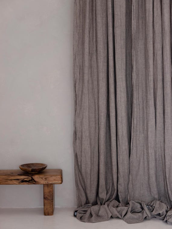 Taupe linen curtains, Stonewashed gray beige melnge linen curtain drop, Medium weight linen curtain panel, Mousy beige curtains