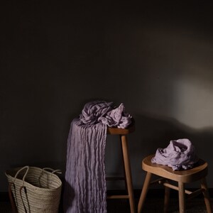 Ethereal linen tablecloth in azure blue, Delicate flowy muslin table linen various colors Dusk rose