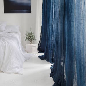 Pure linen curtains 59x118", Canopy over the bed, Linen curtain panel, Light and transparent linen muslin in navy blue