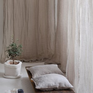 Pure linen curtains, 59x118, European textured linen drapery, Canopy over the bed, Linen curtain panel, Light and transparent drapes Natural (flax)