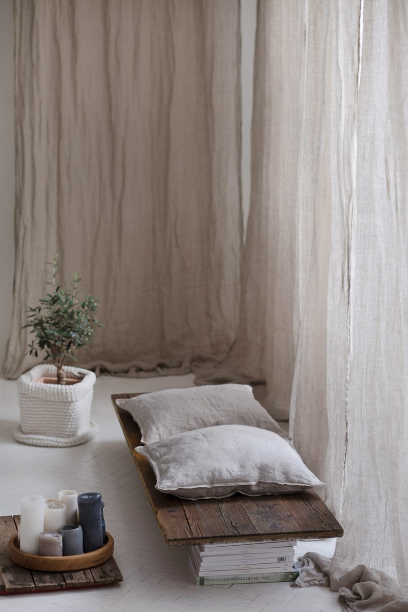 Pure linen curtains, 59x118, European textured linen drapery, Canopy over the bed, Linen curtain panel, Light and transparent drapes Natural (flax)