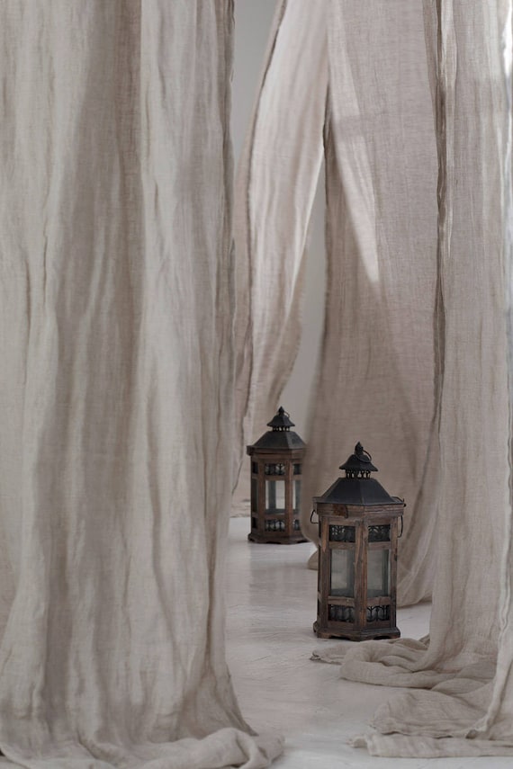 Muslin linen curtains made of pure natural flax fabric from Etsy