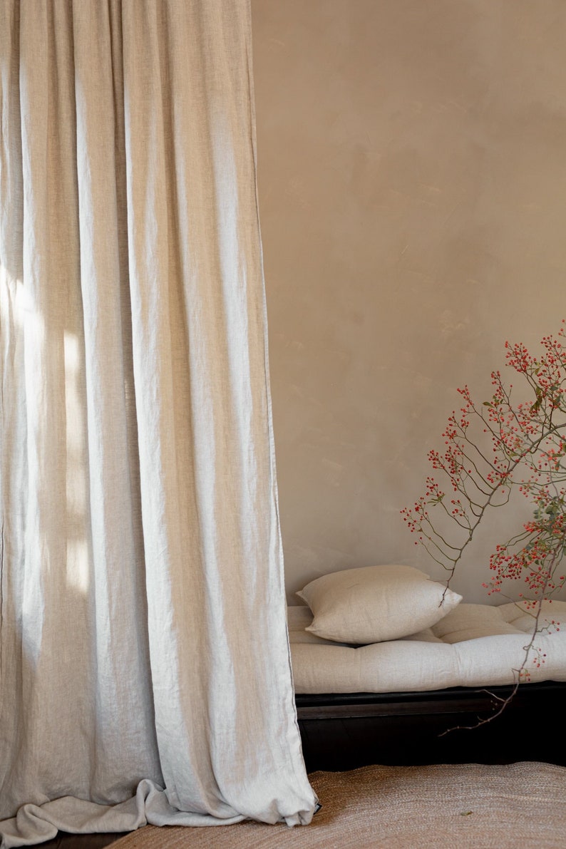 Stone washed linen curtain panel, Soft scrunched linen curtains, Natural linen drapes, Oatmeal washed curtains OATMEAL