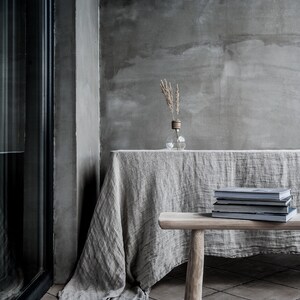 Ethereal linen tablecloth in azure blue, Delicate flowy muslin table linen various colors Natural (flax)