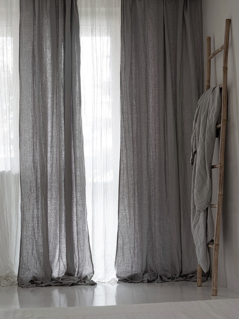 Stone washed linen curtain panel, Soft scrunched linen curtains, Natural linen drapes, Oatmeal washed curtains LIGHT GRAY