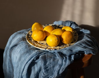 Ethereal linen tablecloth in azure blue, Delicate flowy muslin table linen - various colors