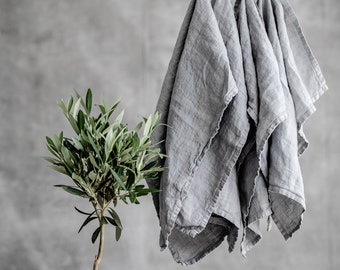 Gray stonewashed linen napkins, Ash linen napkin set, Linen tea towels