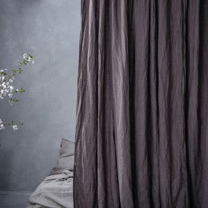 Stone washed linen curtain panel, Soft scrunched linen curtains, Natural linen drapes, Oatmeal washed curtains CHARCOAL