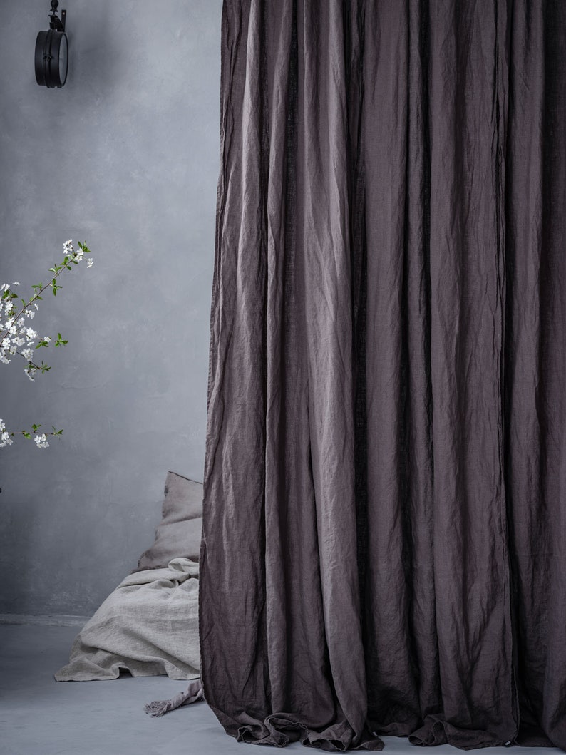 Stone washed linen curtain panel, Soft scrunched linen curtains, Natural linen drapes, Oatmeal washed curtains CHARCOAL